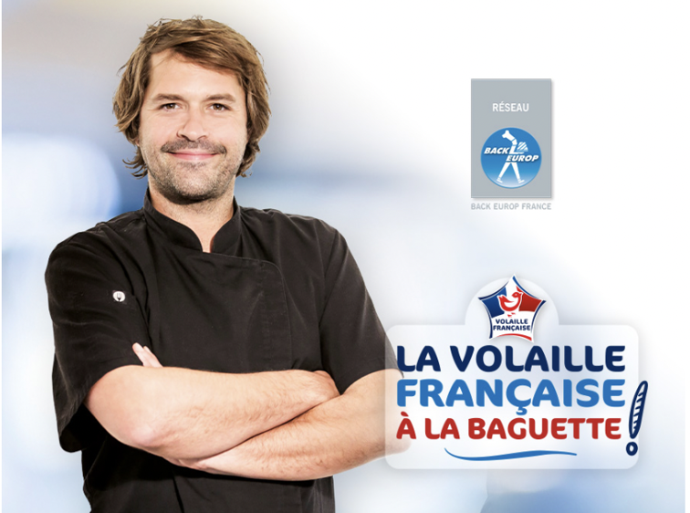 Photo : affiche promotion volaille française en boulangerie